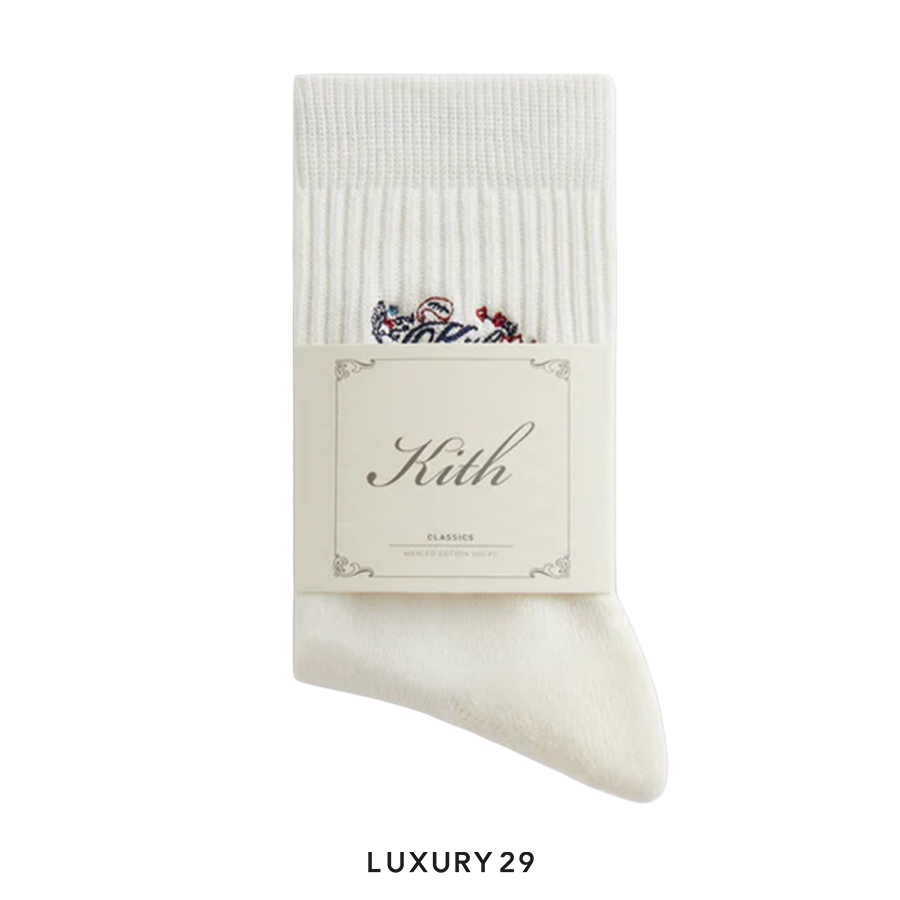 ★24SS 最新作★Kith Paisley Embroidery Mid Length Crew Socks PoligoShops Paisley Embroidery Mid Length Crew Socks - White