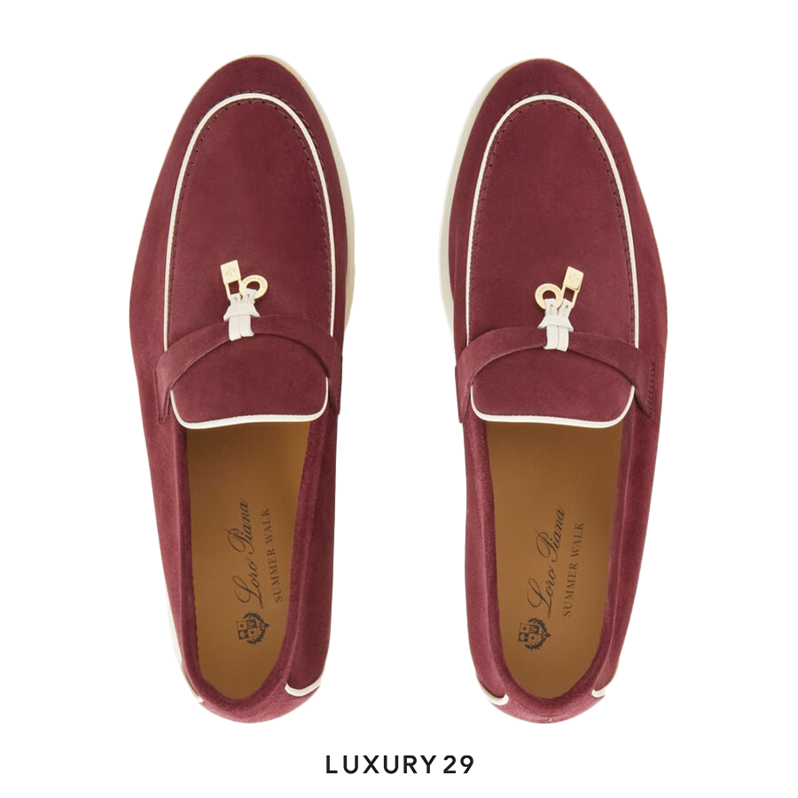 Loro Piana Summer Charms Walk Loafers Suede Goatskin Azuki Beans