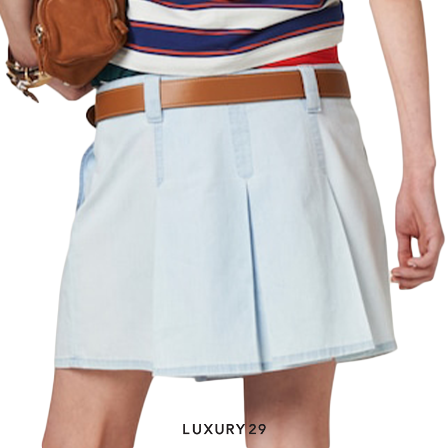 MIU MIU Pleated chambray skirt