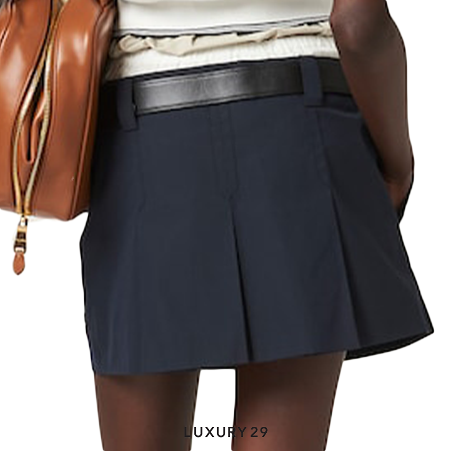 MiuMiu*Panama cotton skirt コットンプリーツスカート*送料込 MIU MIU Panama cotton miniskirt Navy