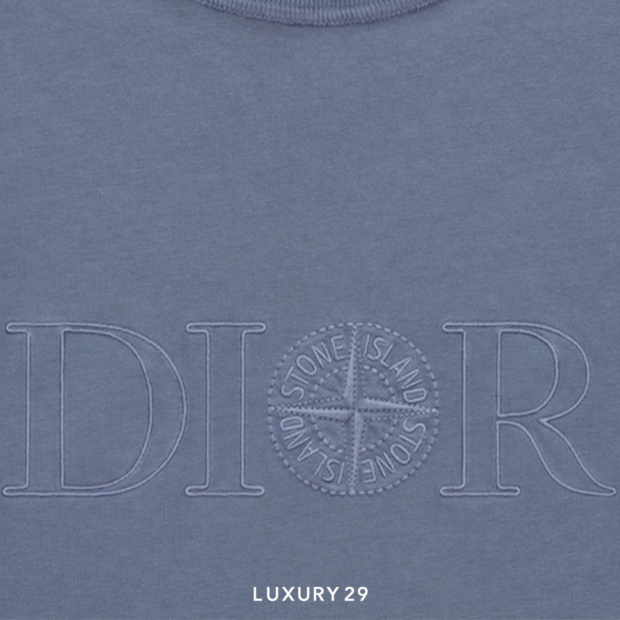 DIOR AND STONE ISLAND T-Shirt, Oversized Fit Blue Cotton Jersey