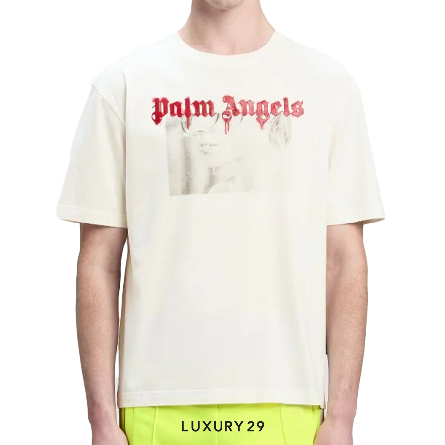 Palm Angels Portrait Pencil T-Shirt Off White Dark Red