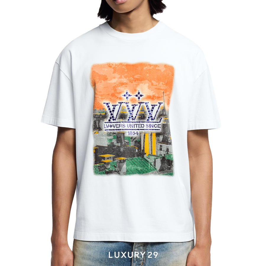 Louis Vuitton LV Embellished Graphic Cotton T-Shirt Milk White